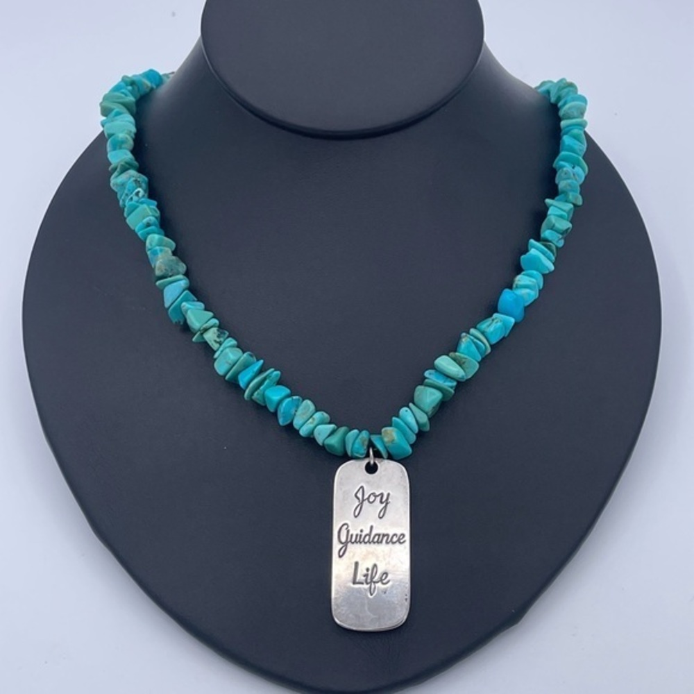 Carolyn Pollack 925 Sterling Silver Heavy Tag Pendant Necklace Turquoise Chips